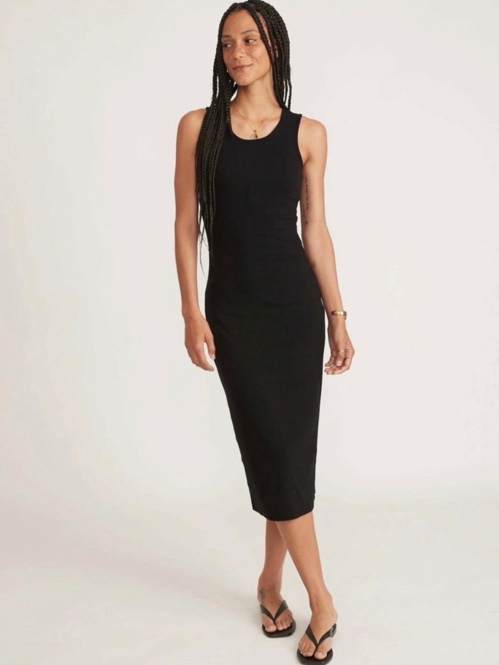 Marine Layer Lexi Black Lined Ribbed Midi Dress High Neck Tank Daytime XS